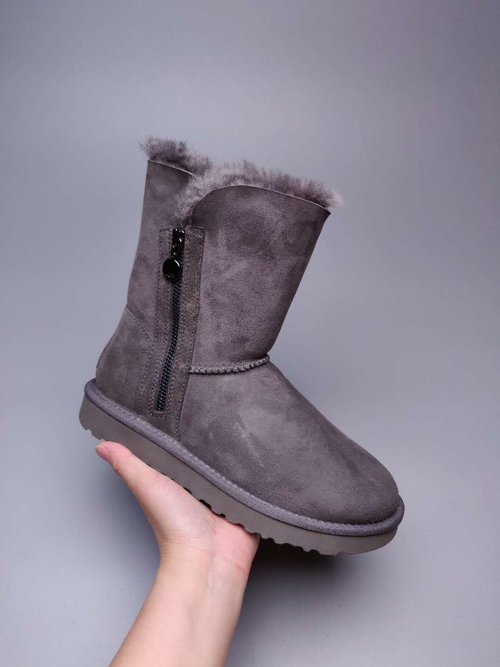 2480 Grey Side-Zip Mid-Calf Boots